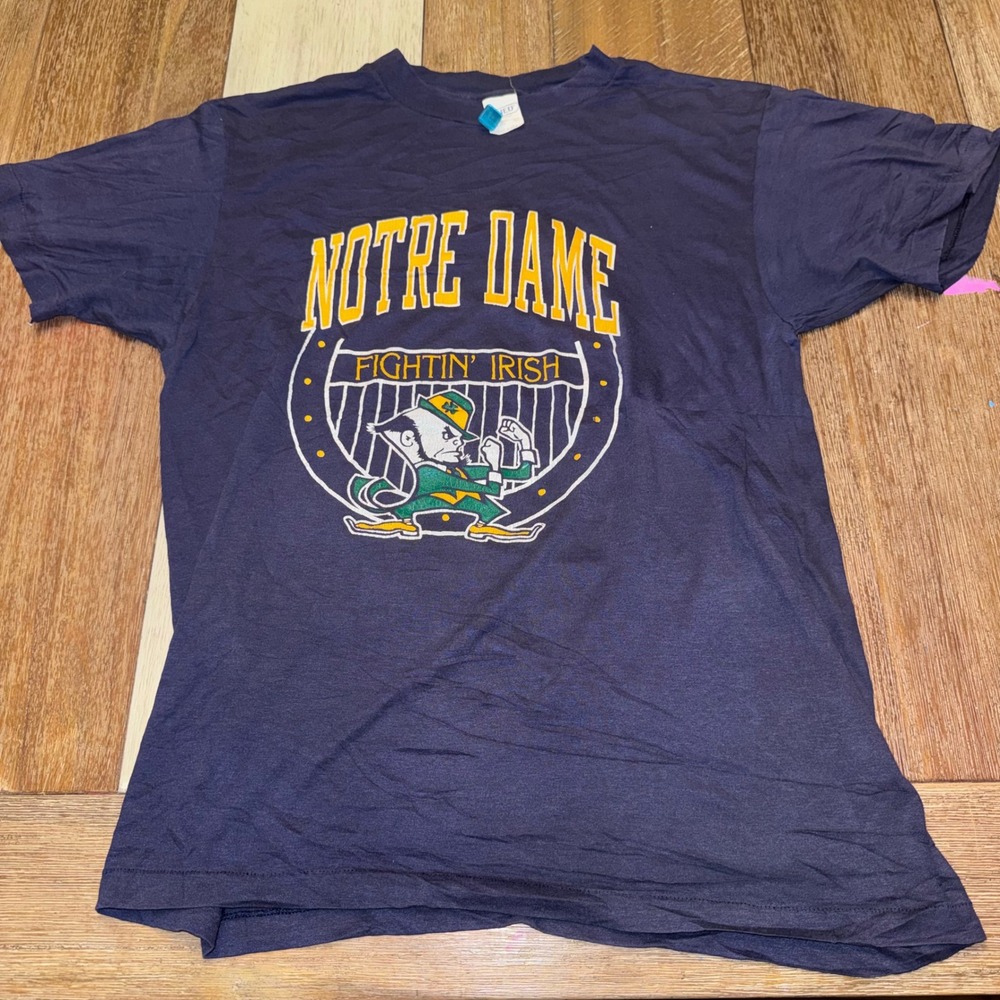 Ched Notre Dame T-Shirt Mens L Navy Blue Excellent Vintage Fighting Irish USA